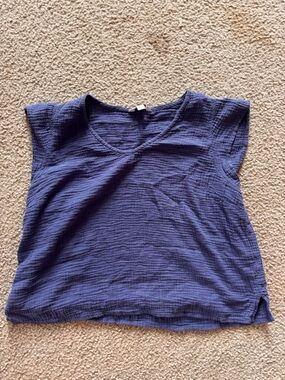 Women's Blue Cotton Slight V Neck Blouse